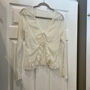 Unbranded Cardigan White Synthetic Textured Sheer Mesh Romantic Ethereal